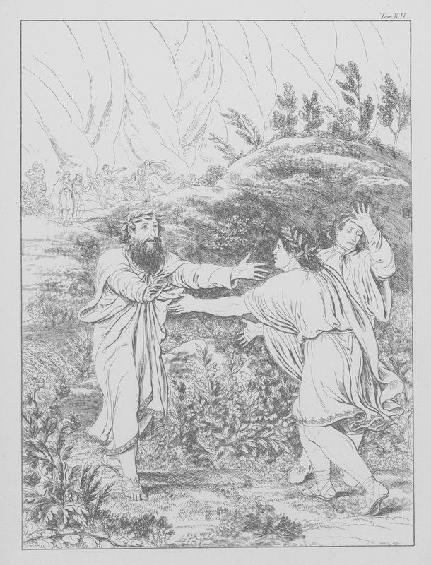Dantes gudomliga komedi, Purgatorio (Skärselden), plansch XII (litografi) av Bernhard Schuler
