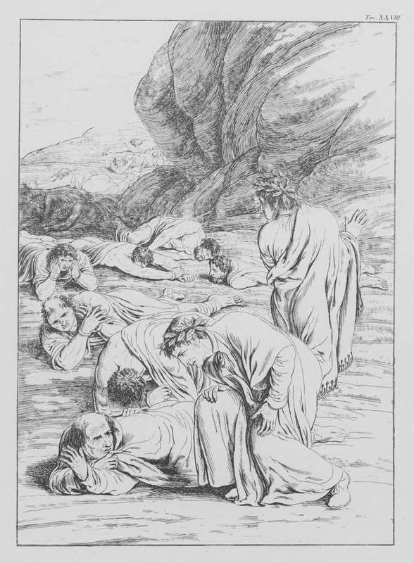 Dantes gudomliga komedi, Purgatorio (Skärselden), plansch XXVIII (litografi) av Bernhard Schuler