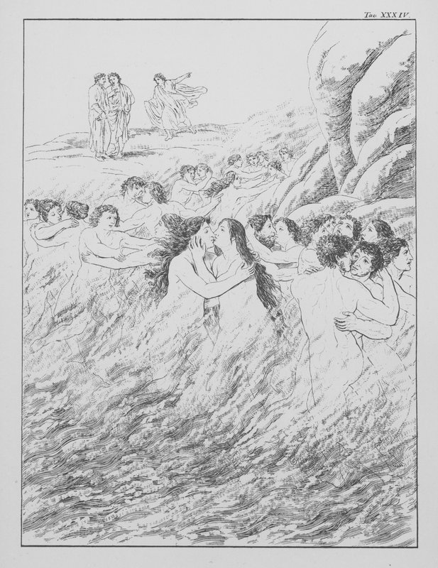 Dantes gudomliga komedi, Purgatorio (Skärselden), plansch XXXIV (litografi) av Bernhard Schuler