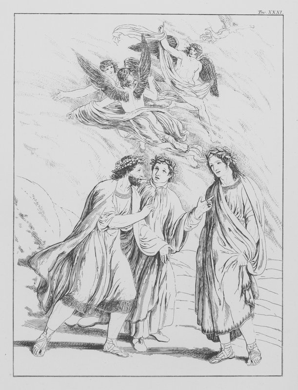 Dantes gudomliga komedi, Purgatorio (Skärselden), plansch XXXI (litografi) av Bernhard Schuler