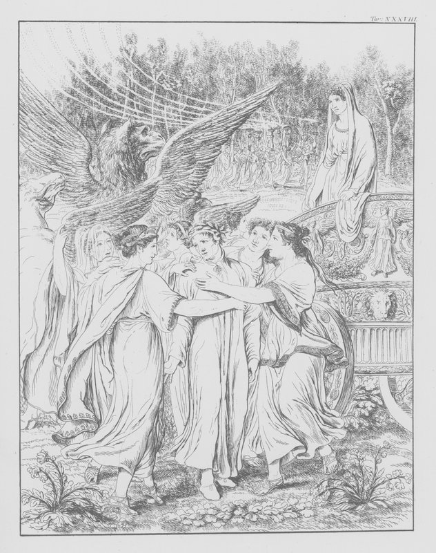 Dantes gudomliga komedi, Purgatorio (Skärselden), plansch XXXVIII (litografi) av Bernhard Schuler