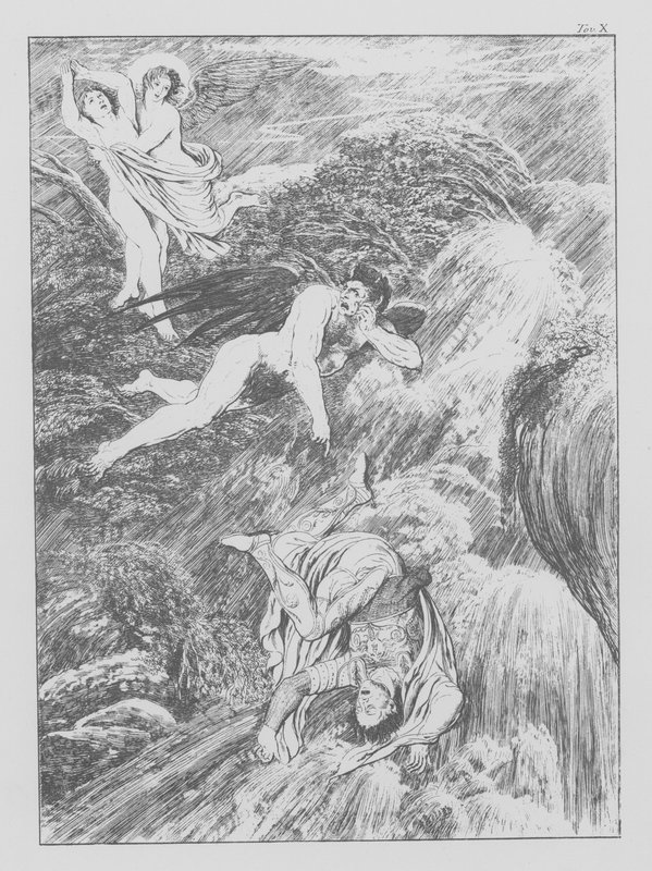Dantes gudomliga komedi, Purgatorio (Skärselden), plansch X (litografi) av Bernhard Schuler