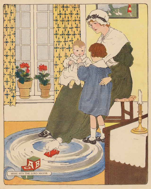 Barnkammarramsa: Här sitter borgmästaren (färglitografi) av Blanche Fisher Wright
