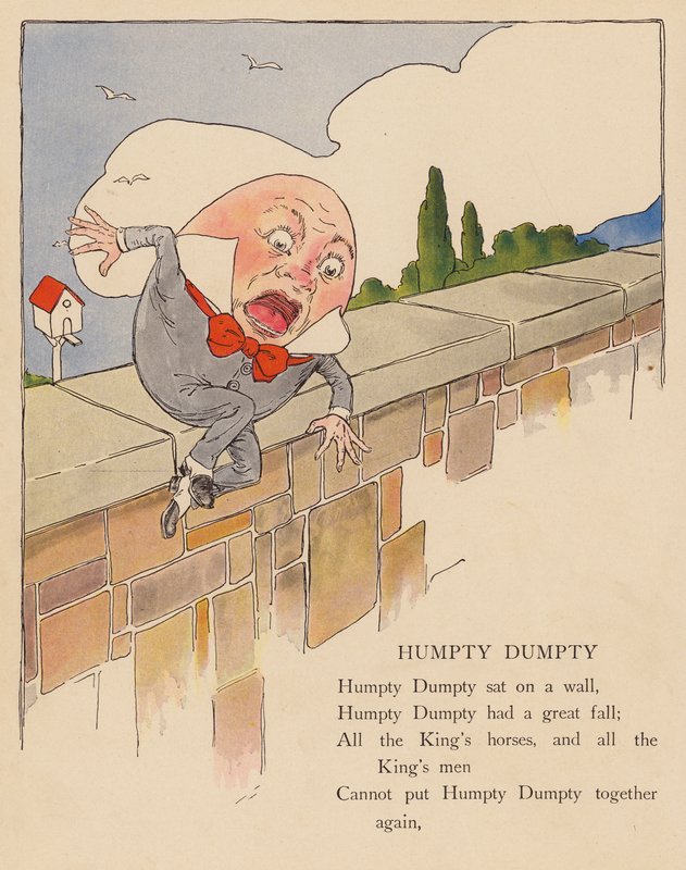 Barnkammarramsa: Humpty Dumpty (färglitografi) av Blanche Fisher Wright