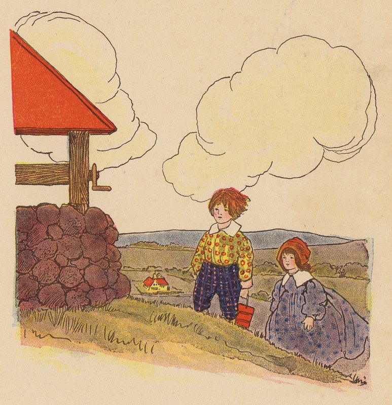 Barnkammarramsa: Jack och Jill (färglitografi) av Blanche Fisher Wright