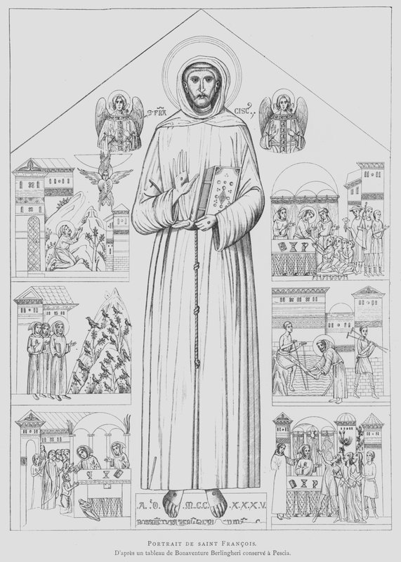 Porträtt av den helige Franciskus av Assisi (litho) av Bonaventura Berlinghieri