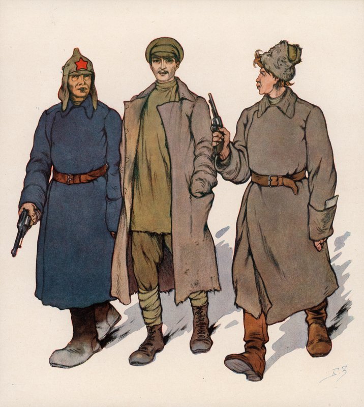 Fången leds till en sovjetisk revolutionär tribunal (färg litho) av Boris Vasilievich Zvorykin