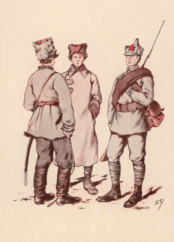 Soldater från den sovjetiska röda armén (färg litho) av Boris Vasilievich Zvorykin
