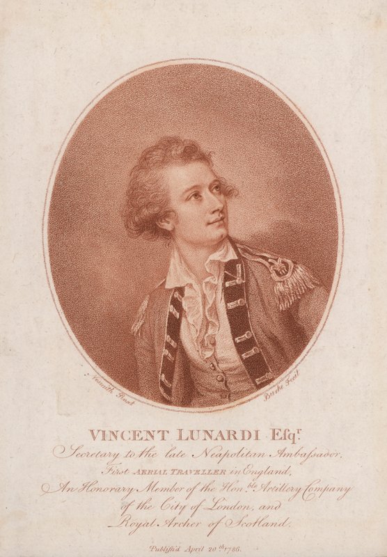 Vincenzo Lunardi, banbrytande italiensk ballongfarare (gravyr) av Burke Nesmith