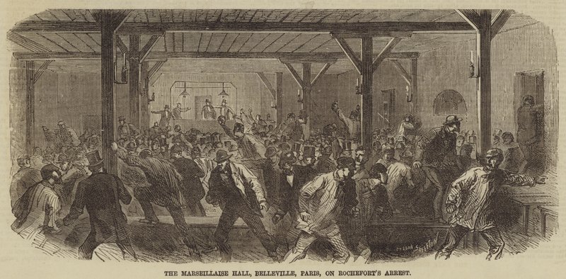 Marseillaise Hall, Belleville, Paris, vid Rocheforts arrestering av Burn Smeeton