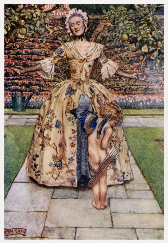 "Kärleken gillar inte den fallande frukten, inte heller det vissna trädet" (färg litho) av Byam (after) Shaw