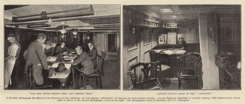 För de små saker de lämnade efter sig, Captain Scotts Cabin in the Discovery litho av C. Pilkington