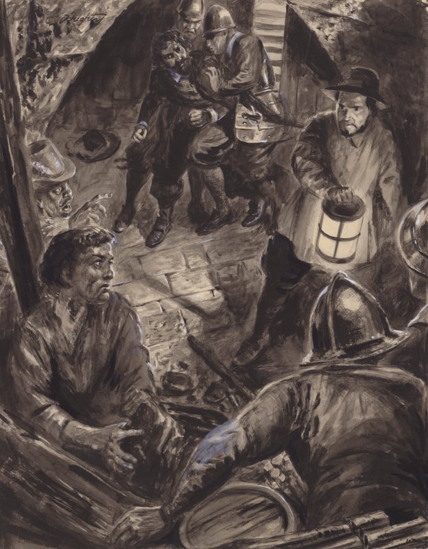 Arrestering av Guy Fawkes och hans medkonspiratörer (gouache på papper) av C.L. Doughty