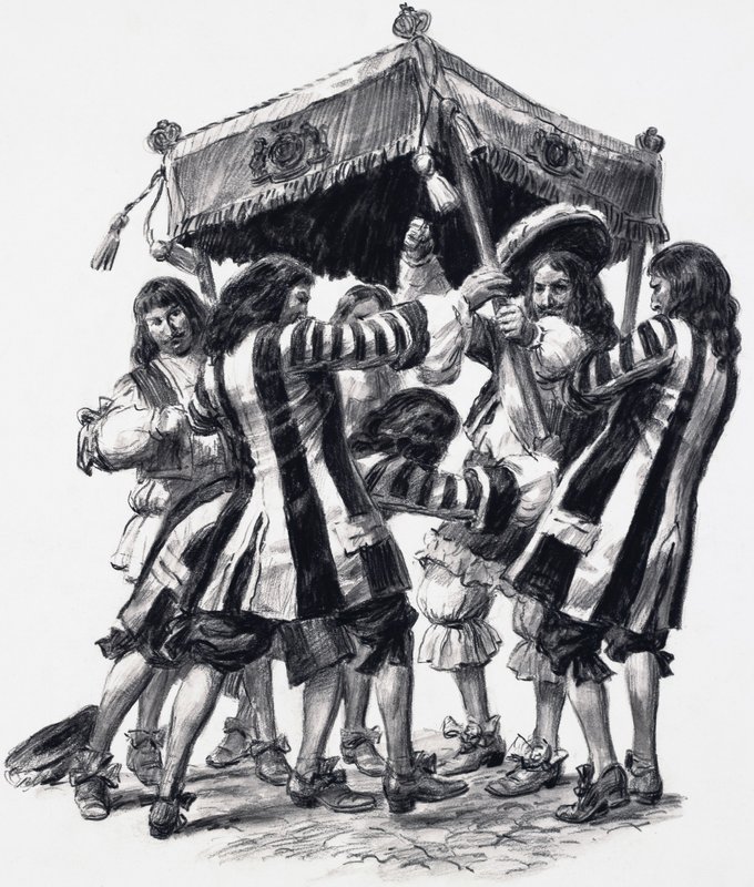 Charles II:s kröning (gouache på papper) av C.L. Doughty