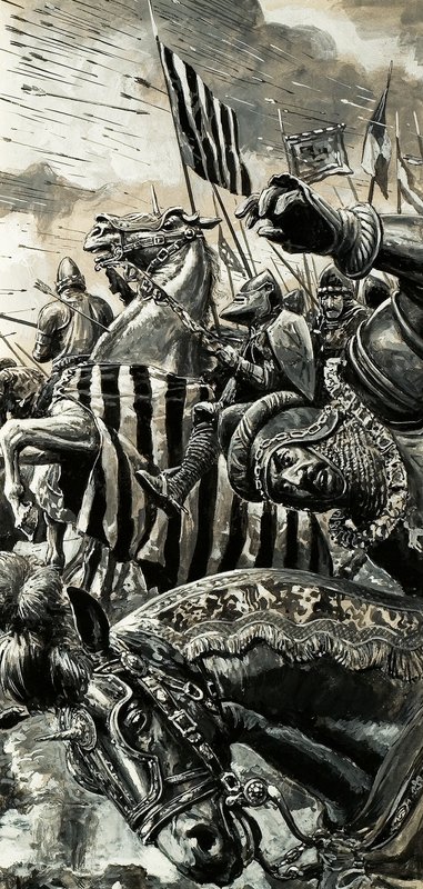 Fransmän under beskjutning vid slaget vid Agincourt av C.L. Doughty