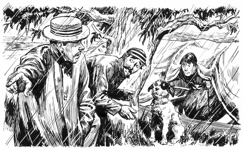 Illustration till Tre män i en båt av Jerome K Jerome (penna och tusch) av C.L. Doughty