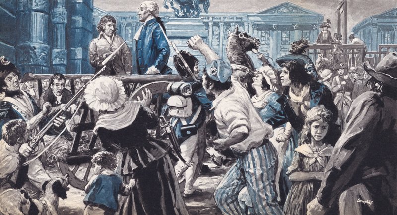 Lavoisier på väg till sin avrättning (färglitografi) av C.L. Doughty