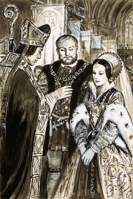 Henrik VIII:s och Anne Boleyns äktenskap (gouache på papper) av C.L. Doughty