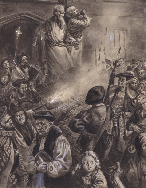 Ridleys och Latimers martyrium (gouache på papper) av C.L. Doughty