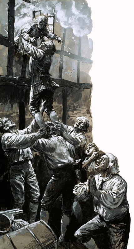 Räddning av den unge John Wesley (gouache på papper) av C.L. Doughty