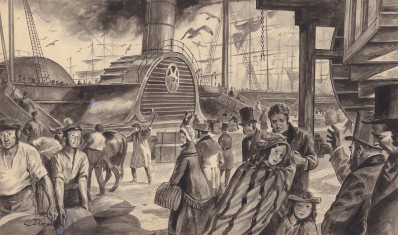 Cunard Companys ångfartyg The Britannia, som började trafikera Amerika varannan vecka 1840 (gouache på papper) av C.L. Doughty