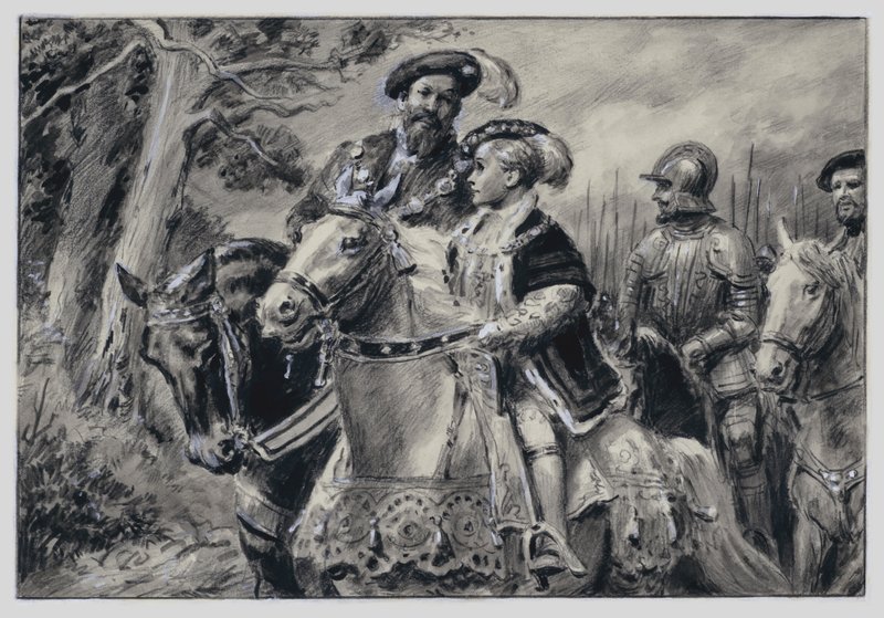 Lord Protector, hertigen av Somerset, för den unge kung Edward VI till Windsor (gouache på papper) av C.L. Doughty