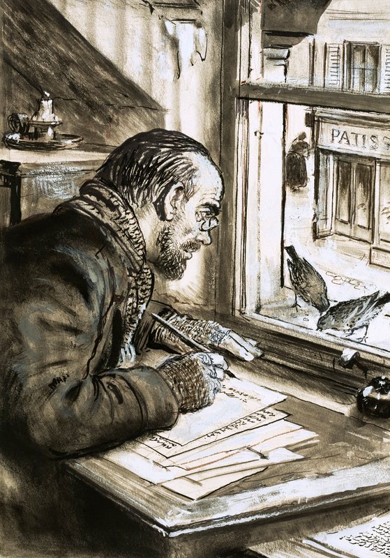 Ordets krigare, Emile Zola (gouache på papper) av C.L. Doughty