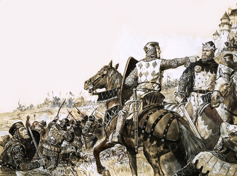Oidentifierad stridsscen med soldat som pekar på kungen av C.L. Doughty