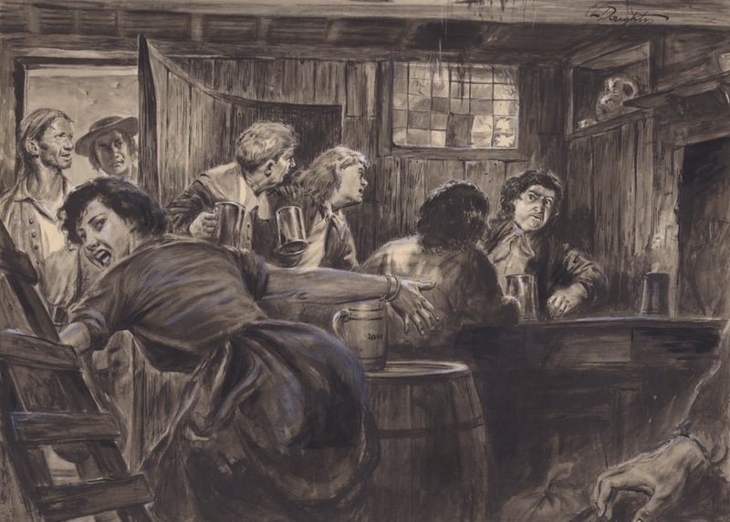 Oidentifierad historisk scen (gouache på papper) av C.L. Doughty