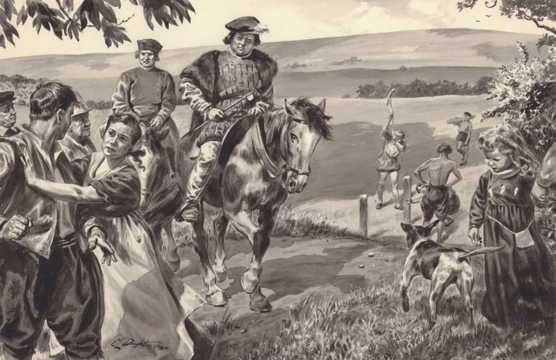 Oidentifierad historisk scen, troligen med anknytning till inhägnader (gouache på papper) av C.L. Doughty