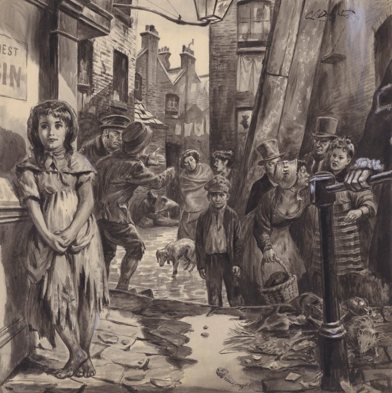 Viktoriansk slum (gouache på papper) av C.L. Doughty