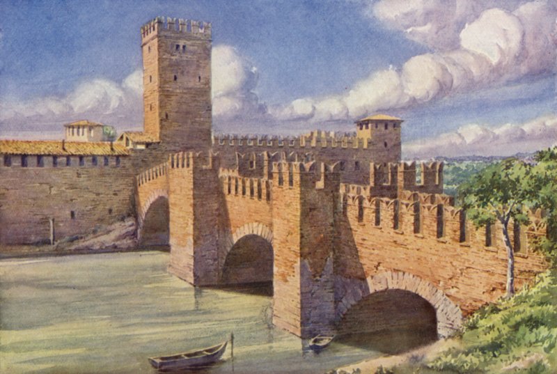 Castle Vecchio, Verona (färg litho) av C.T.G. Formili