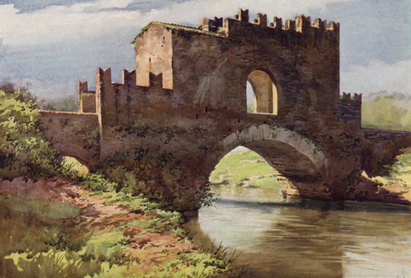 Medeltida bron över Aniene, via Nomentana (färg litho) av C.T.G. Formili