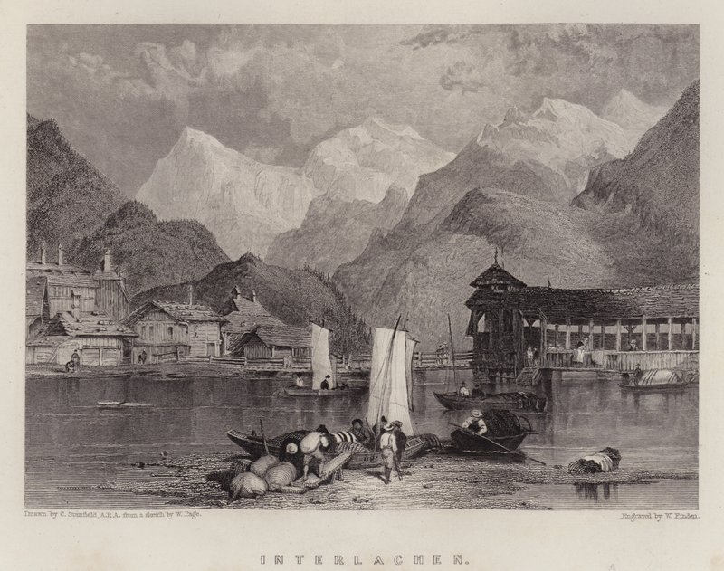 Interlachen (färg litho) av C. (after) Stanfield