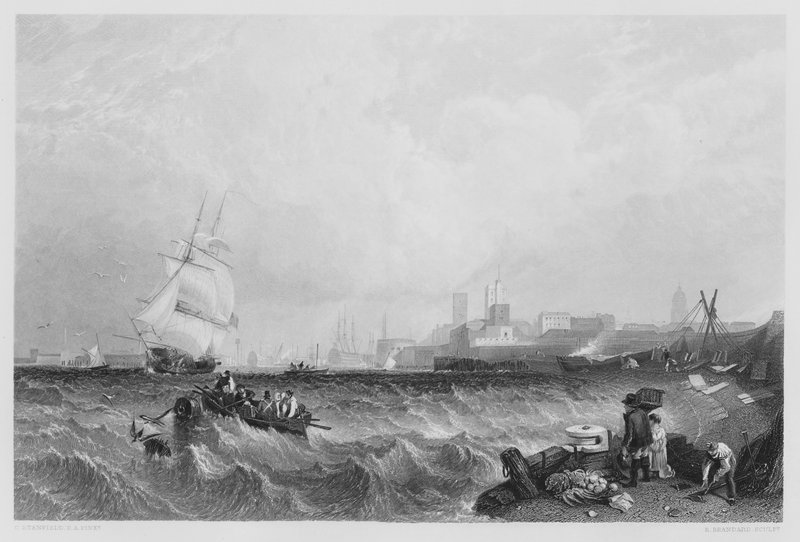 Portsmouth Harbour, från bilden i Royal Collection (gravyr) av C. (after) Stanfield