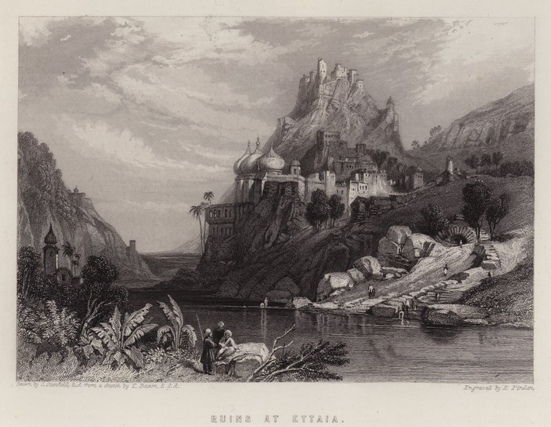 Ruiner vid Ettaia (färg litho) av C. (after) Stanfield