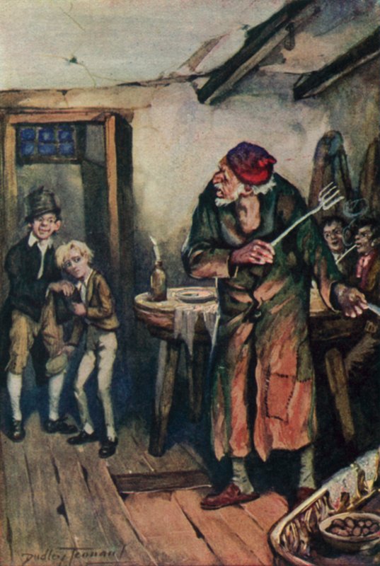 Illustration för Oliver Twist av Charles Dickens (litho i färg) av C. Dudley (after) Tennant