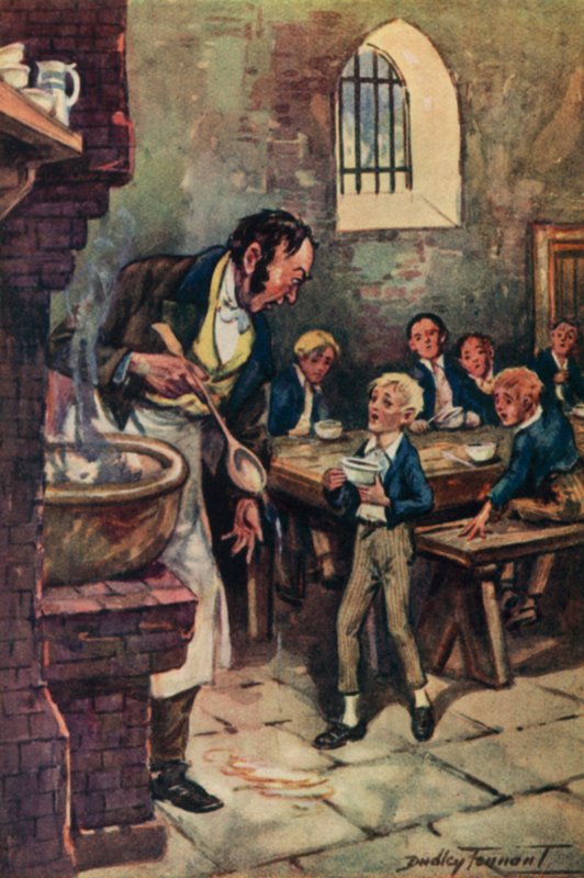 Illustration för Oliver Twist av Charles Dickens (litho i färg) av C. Dudley (after) Tennant