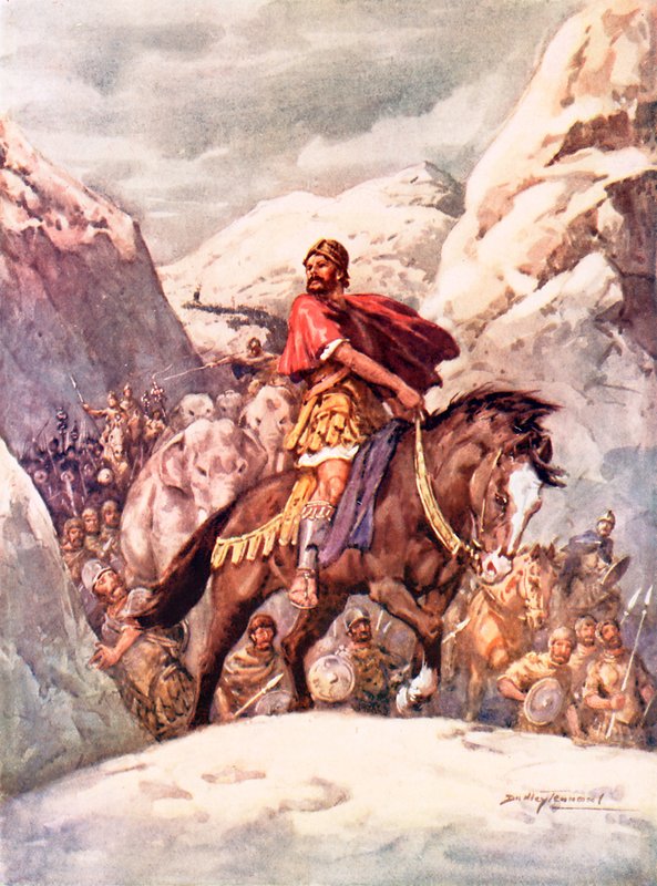 Hannibal korsar de mäktiga alperna (färg litho) av C. Dudley Tennant