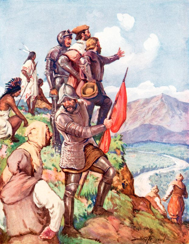 Jacques Cartier gör anspråk på Kanada för Frankrike (färg litho) av C. Dudley Tennant