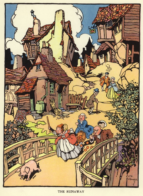 Runaway smågris (färg litho) av C. E. B. Bernard