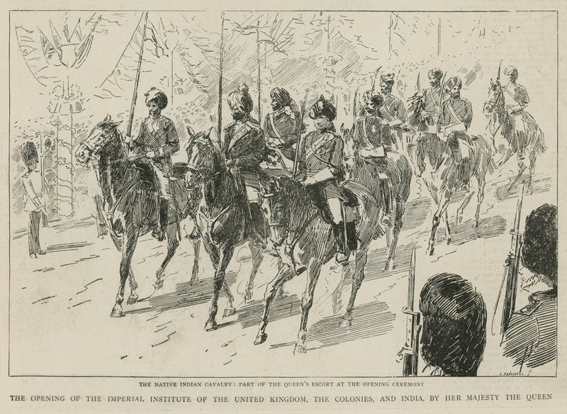 The Imperial Institute: The Native Indian Cavalry, en del av drottningens eskort vid öppningsceremonin av C. Hentschell