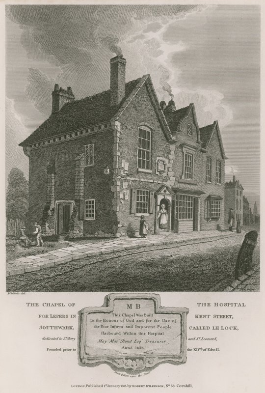 Kapellet på sjukhuset för spetälska i Kent Street, Southwark, kallat Le Lock av C. John Mayle Whichelo