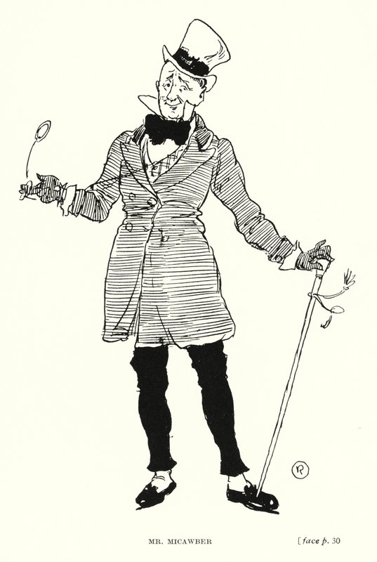 Dickens karaktär: Mr Micawber (litho) av Captain Edward Henry Handley Read