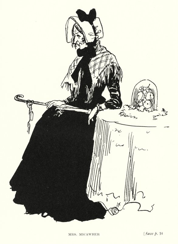 Dickens karaktär: Mrs Micawber (litho) av Captain Edward Henry Handley Read
