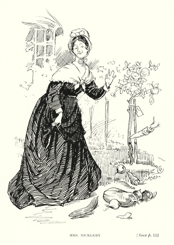 Dickens karaktär: Mrs Nickleby (litho) av Captain Edward Henry Handley Read
