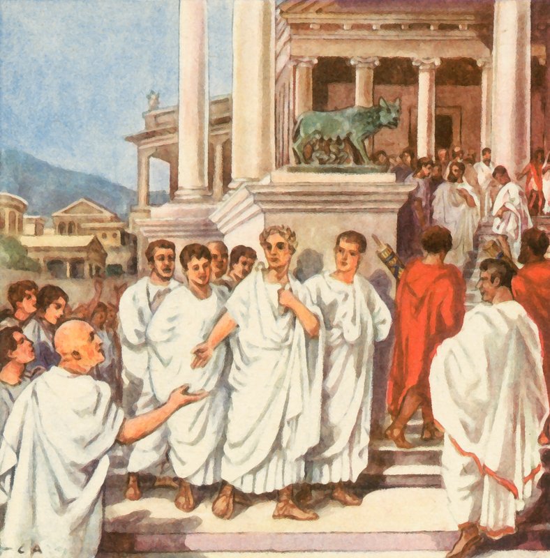 Caesar på väg till Kapitolium (förstärkt färglitografi) av Carl Arriens