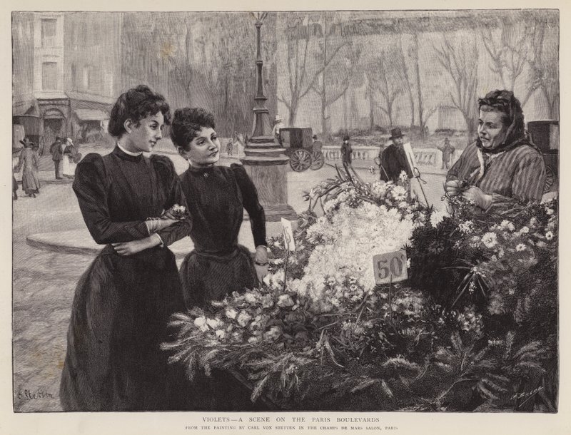 Violer - en scen på Paris Boulevards, målning i salongen Champs de Mars, Paris (litho) av Carl Ernest von Stetten