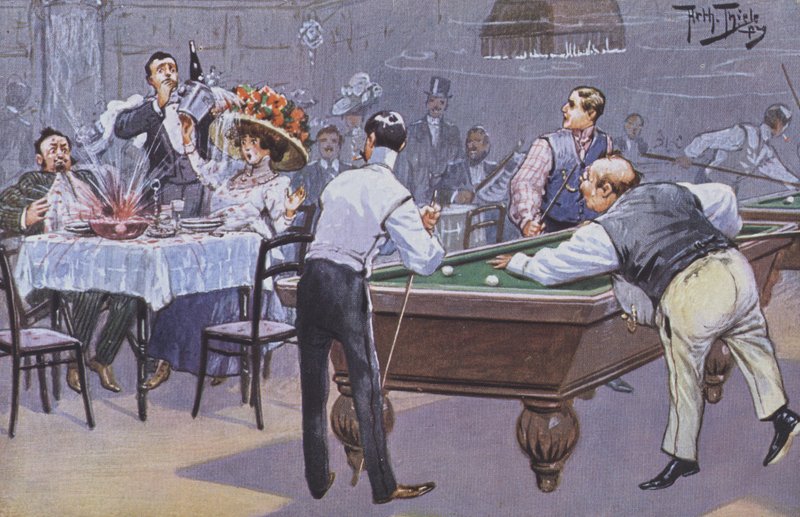 Komisk scen i en biljardhall av Carl Robert Arthur Thiele