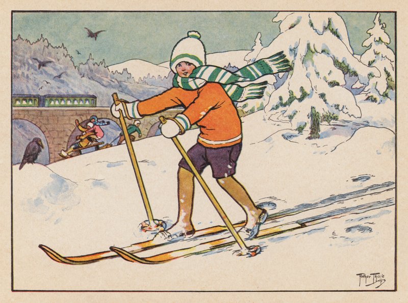 Längdskidåkning (färglitografi) av Carl Robert Arthur Thiele